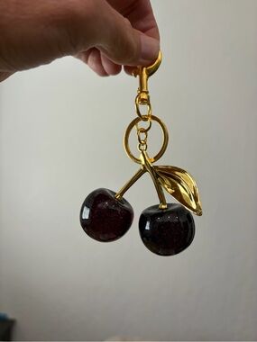 Cherry Keychain Charm in Gold with deep purple with sparkles